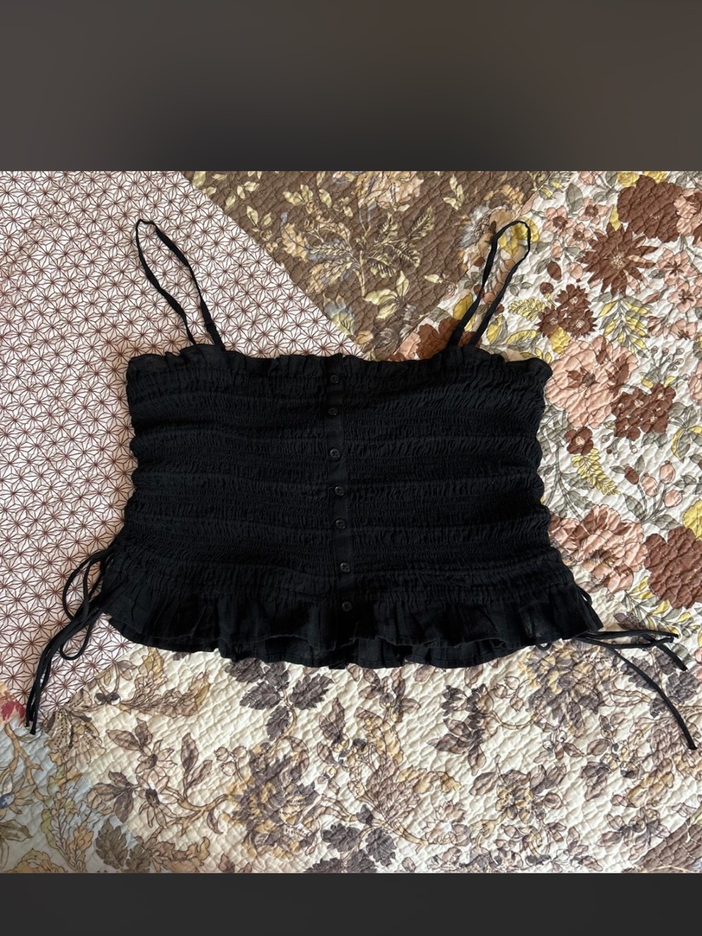 American Eagle Outfitters Black Smocked Ruffle Cami